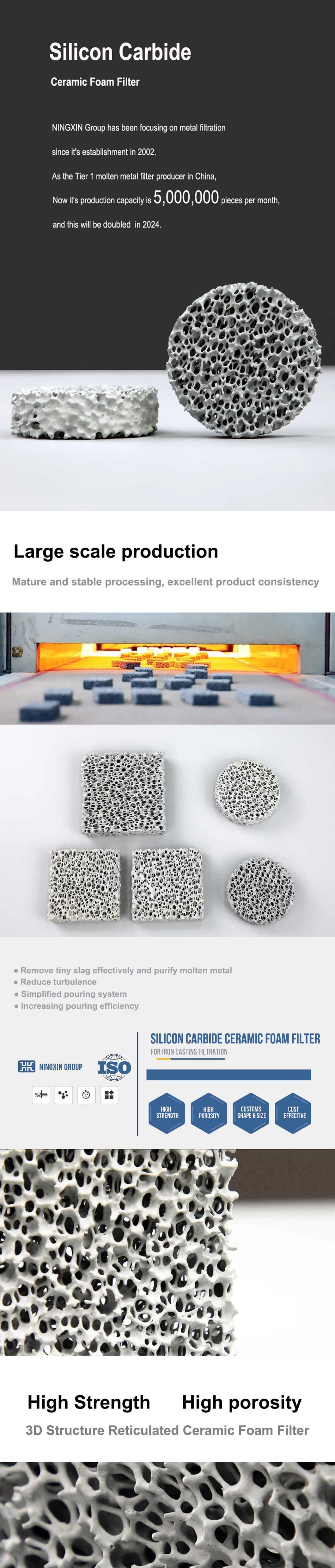 50X50X22 10ppi Silicon Carbide Ceramic Foam Filter Non-Ferrous Alloy Molten Metal Filtration